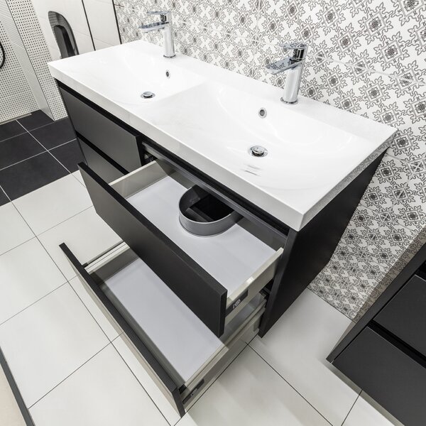 Mereo, Mereo Mailo, mobilier baie cu lavoar ceramic 101 cm, stejar Riviera, mâner negru, MER-CN522B