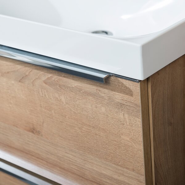 Mereo, Mereo Mailo, mobilier baie cu lavoar ceramic 81 cm, stejar Riviera, mâner cromat, MER-CN521