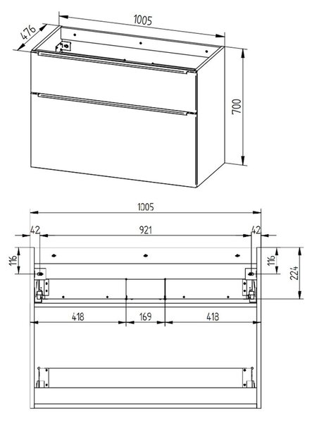 Mereo, Mereo Mailo, mobilier baie cu lavoar ceramic 101 cm, stejar Riviera, mâner negru, MER-CN522B