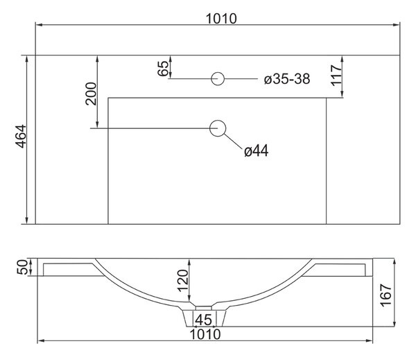 Mereo Mereo, Lavoar pentru mobila, 101x46x17 cm, marmura turnata, alb, MER-UCM10146