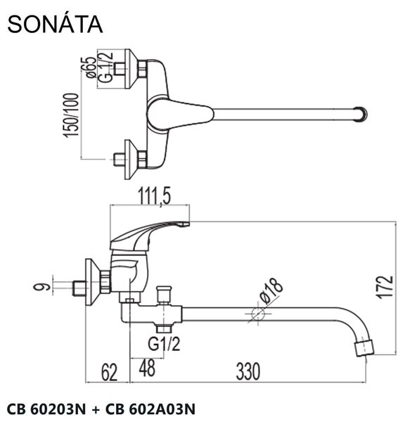 Mereo Mereo, Baterie de perete pentru apartament. miez, Sonata, fara accesorii pr. 18 mm - 330 mm, crom, MER-CB602A03N