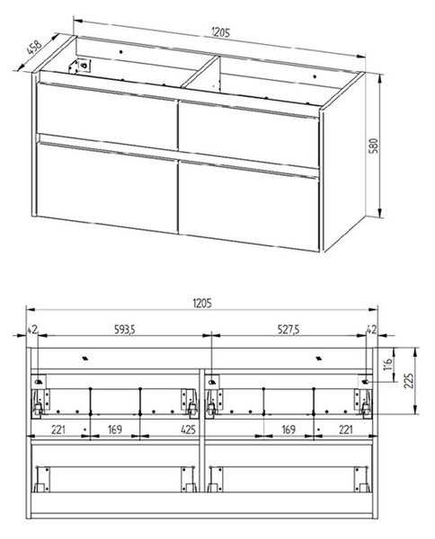 Mereo Mereo, Opto, dulap baie cu chiuveta ceramica 121 cm, alb, stejar, alb/stejar, negru, MER-CN933