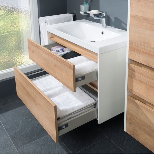 Mereo Mereo, Opto, dulap baie 81 cm, alb, stejar, alb/stejar, negru, MER-CN931S