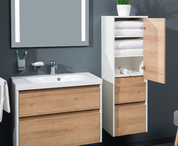 Mereo Mereo, Opto, dulap baie 81 cm, alb, stejar, alb/stejar, negru, MER-CN931S