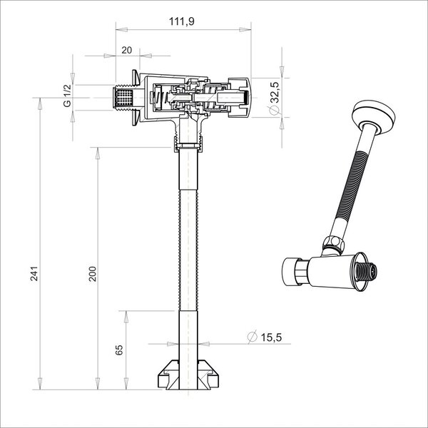 Mereo Mereo, set de pisoar cu supapă de împingere 1/2" x 1/2", MER-CBT805S