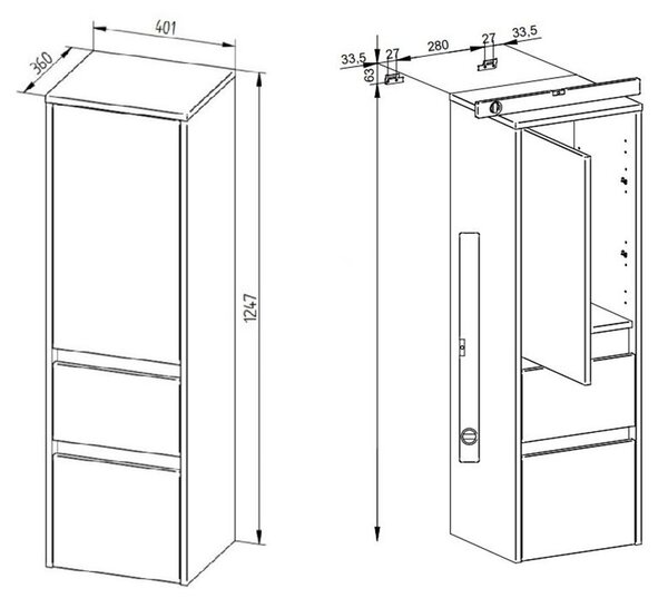Mereo Mereo, Opto, dulap baie 125 cm inaltime, deschidere dreapta, alb, stejar, alb/stejar, negru, MER-CN934P