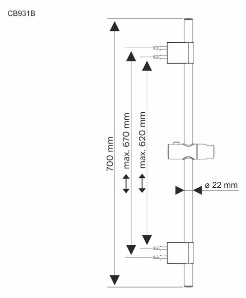 Mereo Mereo, Suport de duș glisant 70 cm, MER-CB931B