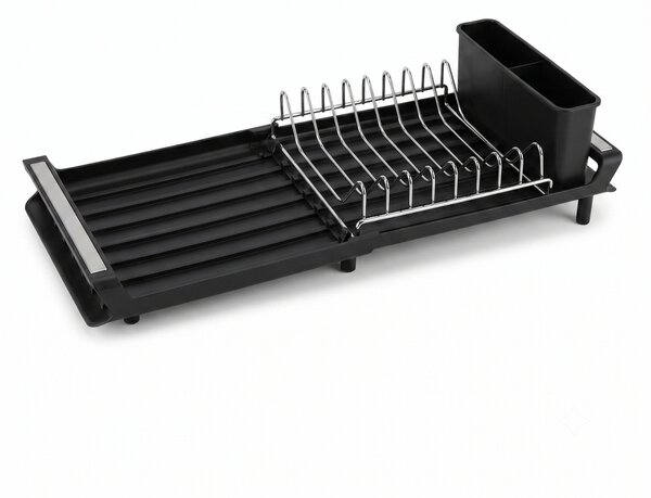Uscător de vase extensibil cu recipient pentru tacâmuri, 31 x 20 x 13 cm
