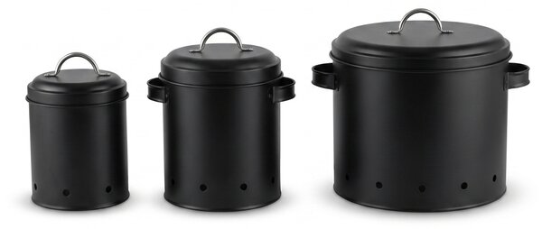 Set de 3 recipiente metalice cu capace, Ø 12–23,5 cm