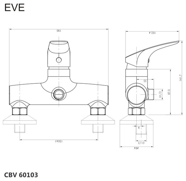 Mereo Mereo, Baterie dus perete, Eve, fara accesorii, 150 mm, crom, MER-CBV60103