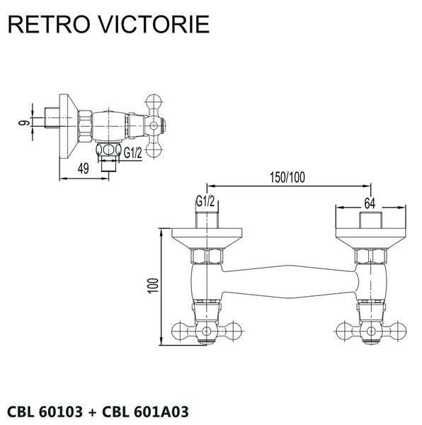 Mereo Mereo, Baterie de duș de perete, Retro Victoria, fără accesorii, crom, MER-CBL601A03