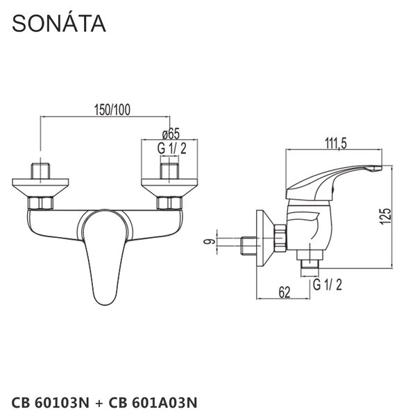 Mereo Mereo, Baterie de duș de perete, Sonata, fără accesorii, crom, MER-CB60103N
