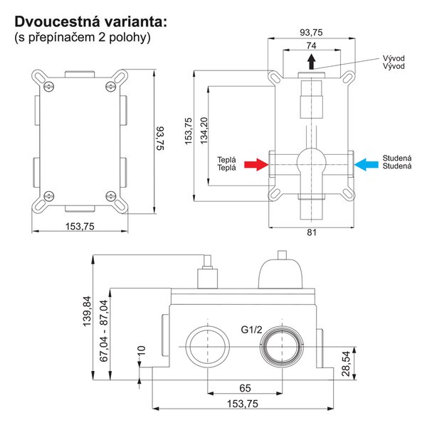 Mereo Mereo, Baterie de duș ascunsă cu comutator, Eve, Mbox, capac rotund, MER-CBV60106B