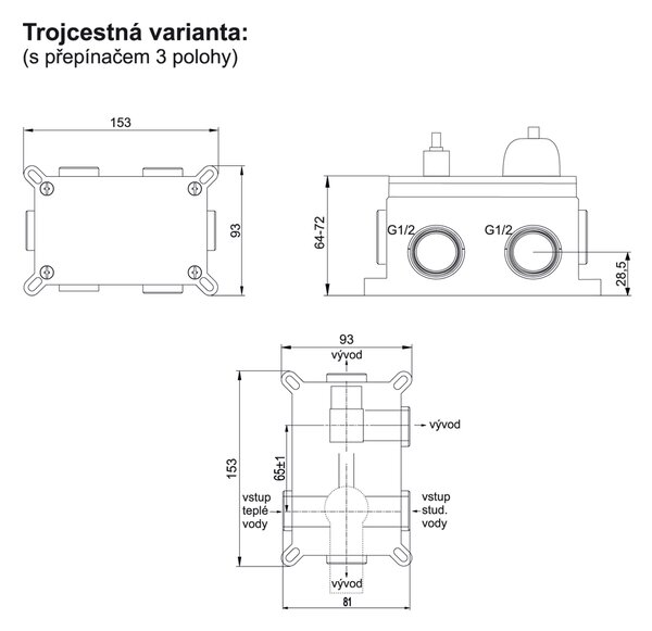 Mereo Mereo, Baterie de duș ascunsă cu comutator cu trei căi, Sonata, Mbox, MER-CB60157C