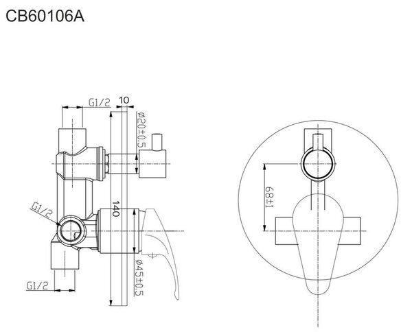 Mereo Mereo, Baterie de duș ascunsă cu comutator, Sonata, Mbox, capac rotund, MER-CB60106A