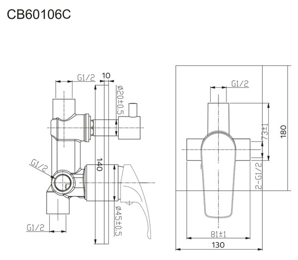 Mereo Mereo, Baterie de duș ascunsă cu comutator, Sonata, Mbox, capac rotund, MER-CB60106C