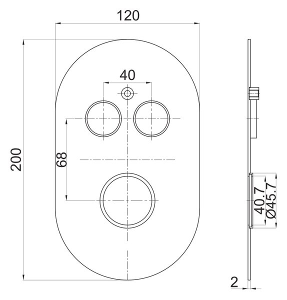 Mereo Mereo, Set de duș cu robinet termostatic cu buton ascuns - 2 căi - capac oval, MER-CB60106TB3
