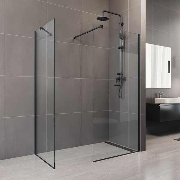 Mereo Mereo, perete de dus WALK IN, Novea, negru ALU, sticla transparenta, MER-CK10600HB