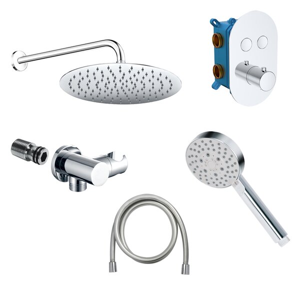 Mereo Mereo, Set de duș cu robinet termostatic cu buton ascuns - 2 căi - capac oval, MER-CB60106TB3
