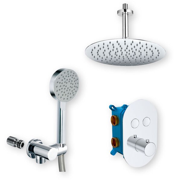 Mereo Mereo, Set de duș cu robinet termostatic cu buton ascuns - 2 căi - capac oval, MER-CB60106TB4