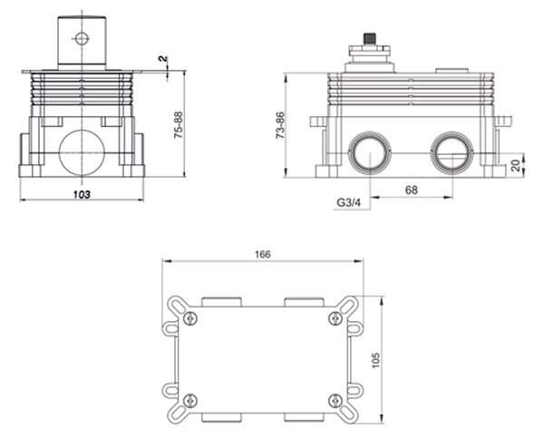 Mereo Mereo, Set de duș cu robinet termostatic cu buton ascuns - 2 căi - capac oval, MER-CB60106TB3