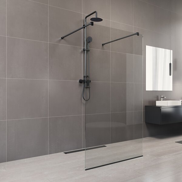 Mereo Mereo, perete de dus WALK IN, Novea, negru ALU, sticla transparenta, MER-CK10600HB