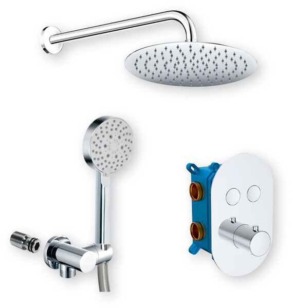 Mereo Mereo, Set de duș cu robinet termostatic cu buton ascuns - 2 căi - capac oval, MER-CB60106TB3