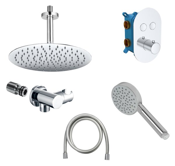 Mereo Mereo, Set de duș cu robinet termostatic cu buton ascuns - 2 căi - capac oval, MER-CB60106TB4
