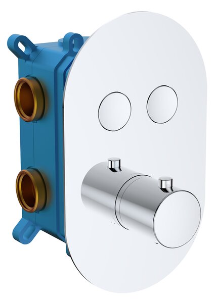 Mereo Mereo, Set de duș cu robinet termostatic cu buton ascuns - 2 căi - capac oval, MER-CB60106TB3