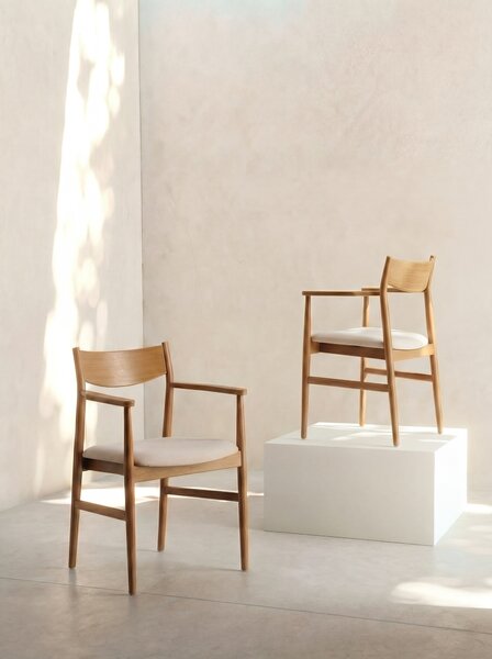 MAZZONI EXPORT LOUIS Bej Deschis/cadru Stejar Natural - SCAUN DIN LEMN TAPIȚAT PENTRU LIVING SUFRAGERIE BUCĂTĂRIE MODERN CLASSIC