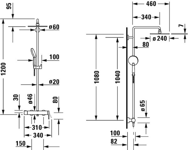 Duravit C.1 set de duș perete cu duș de ploaie crom C14280007010