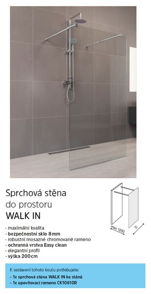 Mereo Mereo, perete dus WALK IN, Novea, crom ALU, sticla transparenta, MER-CK10600H