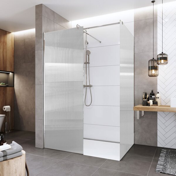 Mereo Mereo, perete dus WALK IN, Novea, crom ALU, sticla Line, MER-CK10600HL