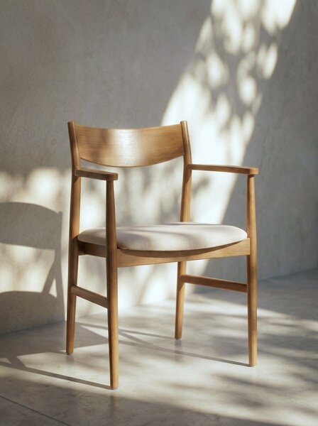 MAZZONI EXPORT LOUIS Bej Deschis/cadru Stejar Natural - SCAUN DIN LEMN TAPIȚAT PENTRU LIVING SUFRAGERIE BUCĂTĂRIE MODERN CLASSIC