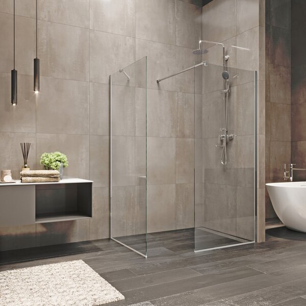 Mereo Mereo, perete dus WALK IN, Novea, crom ALU, sticla transparenta, MER-CK10600H