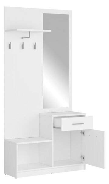 Cuier cu oglindă alb NEPO PLUS, 90X31X186 CM