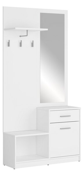 Cuier cu oglindă alb NEPO PLUS, 90X31X186 CM