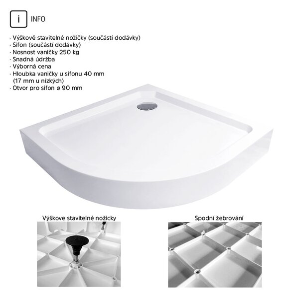 Mereo Mereo, Cadă de duș R550, SMC, alb, inclusiv picioare și sifon ø 90 mm, MER-CV11H