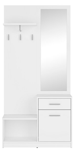 Cuier cu oglindă alb NEPO PLUS, 90X31X186 CM