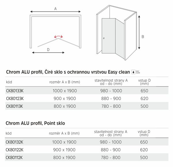 Mereo Mereo, usa de dus LIMA, plianta, crom ALU, sticla Point 6 mm, MER-CK80112K