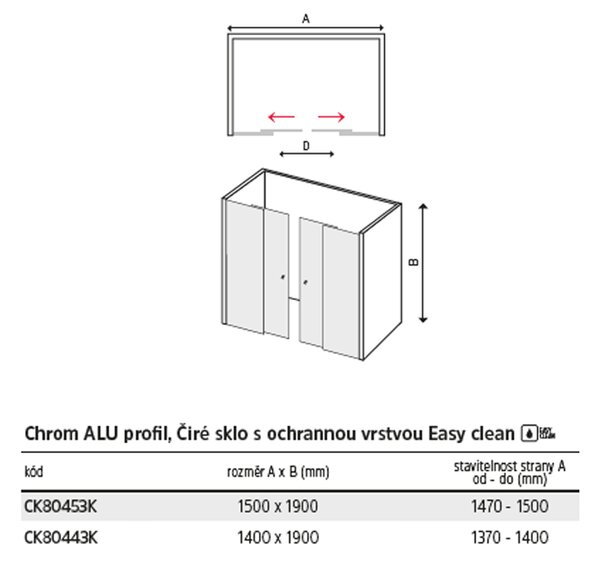 Mereo Mereo, Ușă de duș, LIMA, din patru părți, glisantă, crom ALU, sticlă transparentă, MER-CK80443K
