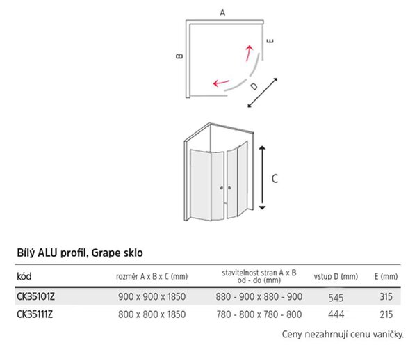 Mereo Mereo, Cabina de dus, Kora, sfert de cerc, R550, alb ALU, sticla Grape, MER-CK35101Z