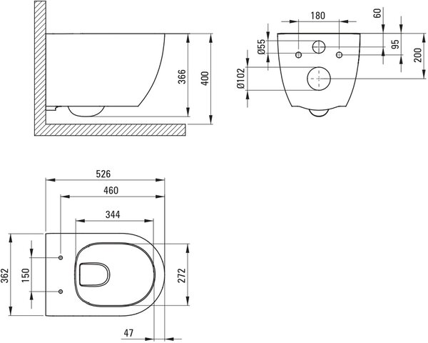 Deante Round vas wc cu capac soft-close agăţat fără margine alb lucios CGRD6ZPW