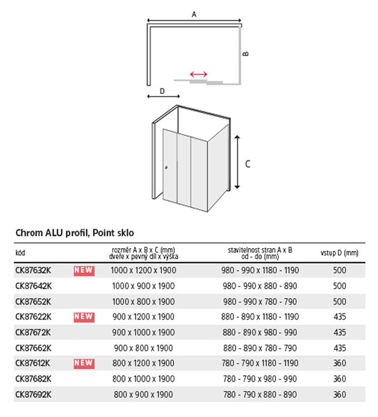 Mereo Mereo, Cabină de duș Mereo, Lima, dreptunghiulară, din trei părți, retractabilă, 80x90 cm, aluminiu cromat, sticlă punctată, MER-CK87692K