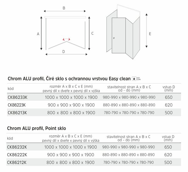 Mereo Mereo, Cabina de dus, LIMA, crom ALU, sticla Point, MER-CK86232K