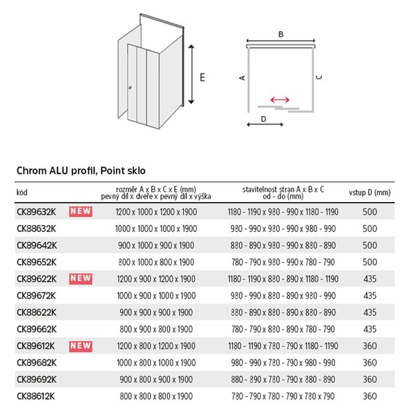 Mereo Mereo, Cabină de duș, Lima, dreptunghi, pătrat, crom ALU, sticlă Point, MER-CK89682K