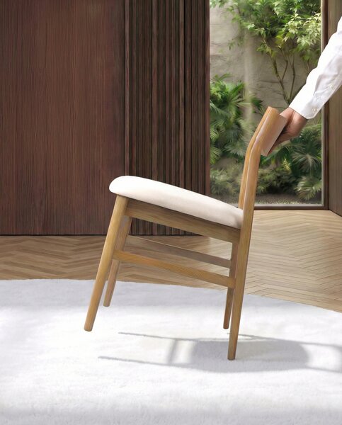 MAZZONI EXPORT CAMELIA Bej Deschis/cadru Stejar Natural - SCAUN DIN LEMN TAPIȚAT PENTRU LIVING SUFRAGERIE BUCĂTĂRIE MODERN CLASSIC