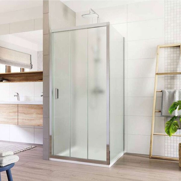 Mereo Mereo, Cabină de duș Mereo, Lima, pătrată, din trei părți, retractabilă, 90x90 cm, aluminiu cromat, sticlă Pointv, MER-CK86622K