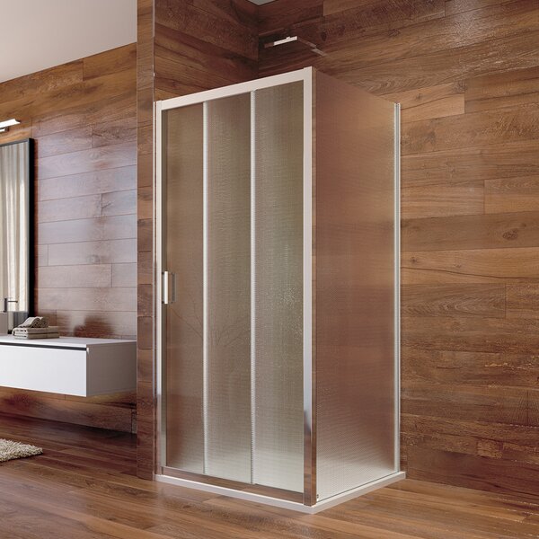 Mereo Mereo, Cabină de duș Mereo, Lima, pătrată, din trei părți, retractabilă, 90x90 cm, aluminiu cromat, sticlă Pointv, MER-CK86622K