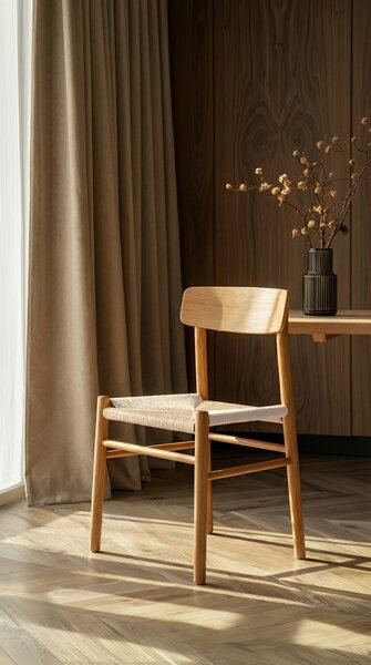 MAZZONI EXPORT LIAM Șnur Kraft/cadru Stejar Natural - SCAUN DIN LEMN ÎMPLETIT PENTRU LIVING SUFRAGERIE BUCĂTĂRIE MODERN CLASSIC BOHO